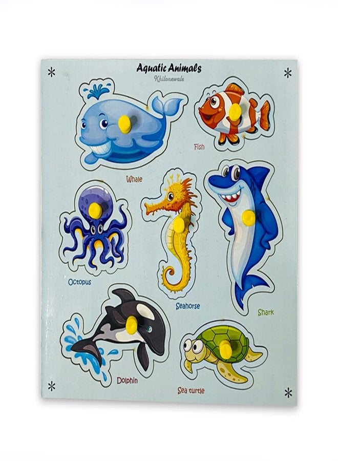 Khilonewale Kid's Aquatic/Sea Animals Wooden Puzzle with Knobs Educational and Learning Toy for Kids - Image 5